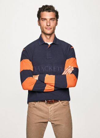 Herren Rugby-Shirt aus Baumwolle Navy/Orange | Hackett London Poloshirts